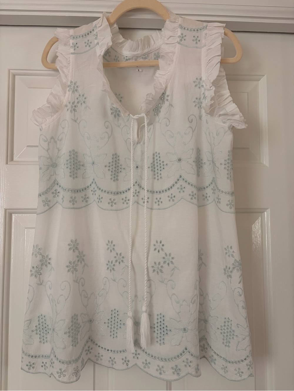 Naudic Sophia Top, broderie blue, size S